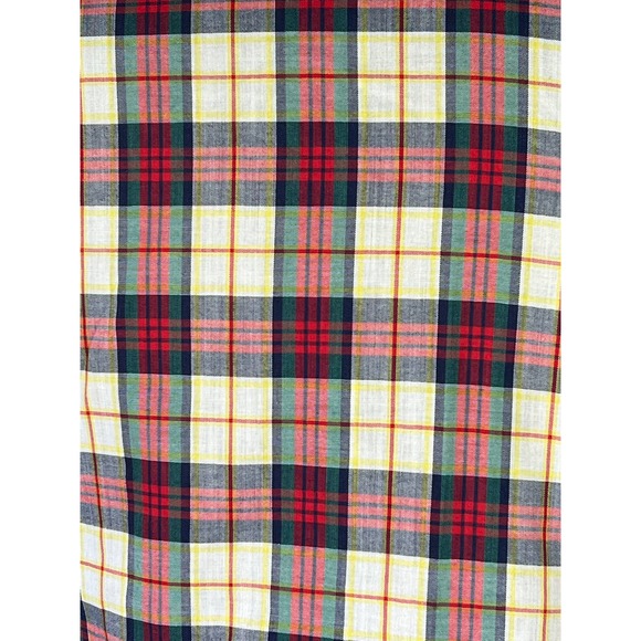 button up blouse ruffle collar plaid red green cream - Picture 7 of 12